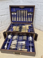 Silver Plated Cutlery Set In Oak Box A W Staniforth Cardiff Vintage Circa 1933