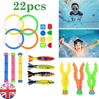 22x Unterwasser Tauchspielzeug Tauchring/Torpedo/Stöcke Schwimmbad Spielzeug Spiel Kinder