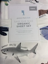 Pottery Barn Kids Save our Seas Organic Twin Flat Sheet Stnd Pillowcase NEW