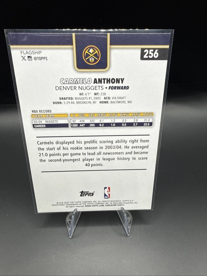 Carmelo Anthony Topps 2025-26 #256 lámina refractora púrpura Denver Nuggets Foto 2 de 2