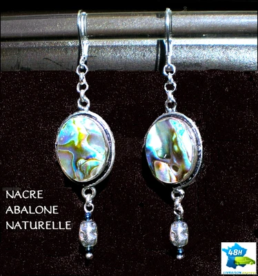 Boucles d'Oreille ABALONE NACRE NATURELLE Argent 925 LIVRAISON DOMICILE EN 48H - Photo 1/4