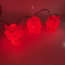 Vintage Set of RARE (3) Red Devil Halloween Blow Mold String Lights - Working