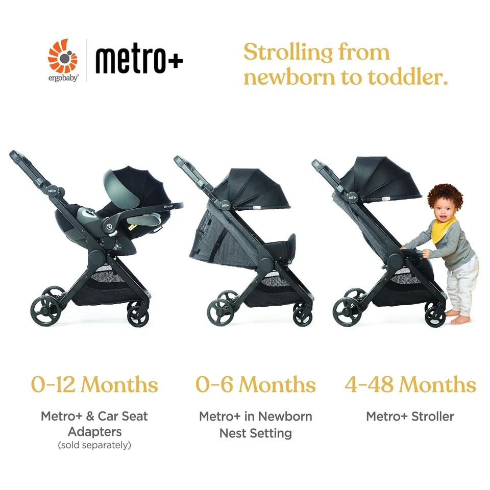 Ergobaby Metro+ Compact Baby Stroller - Lightweight & Folds Down - Slate Grey - Image 2 of 4