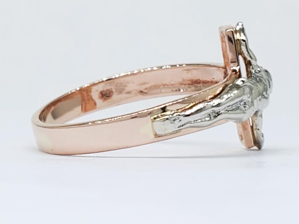 Diamond Solitaire Crucifix Ring Solid 10K Two Ton… - image 3