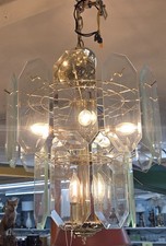 vintage late 1970s two-tier smoked glass Panels chandelier