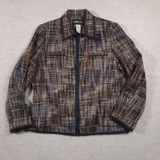 Sag Harbor Tweed Blazer Jacket Women s 10 Full Zip Collared Lined Shoulder Pads