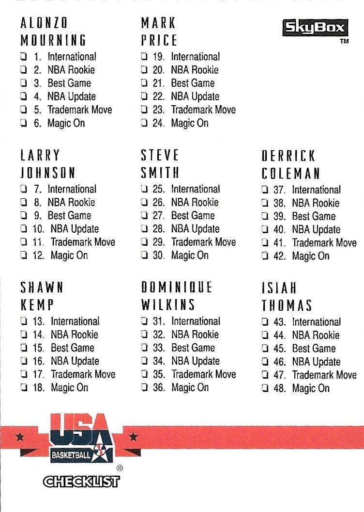 1994 SkyBox USA #89 Checklist 1-89