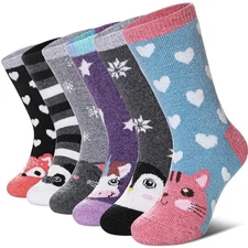  Kids Merino Wool Hiking Socks Toddlers Boys Girls 8-12 Years 6 Pairs Animal