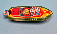 Vintage Tin Litho Toy Boat STAR Racer 3.5" Made in Japan Pat 126426 Kids Toy
