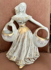 Large 16.5” Vintage Haeger Gold Tweed Gypsy Girl | Double Basket Planter