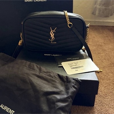 Saint Laurent Lou Camera Small Quilted Chevron YSL Logo Gold Chain Crossbody