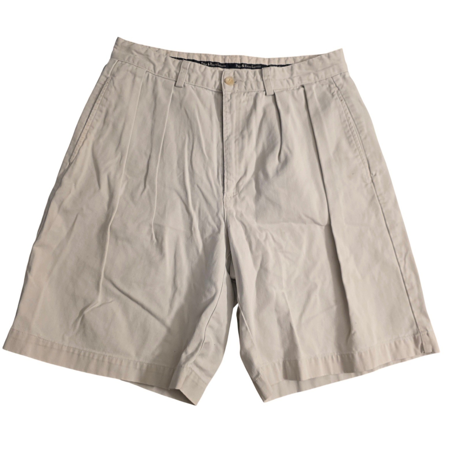 Vtg 90s Polo Ralph Lauren Mens Pleated Chino Shorts Tan Khaki Cotton Size 31 8in