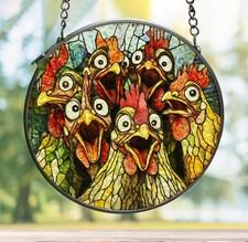 Funny Chicken Stained Glass Suncatcher, Farmhouse Window Decor Gift for Chicken