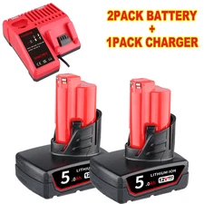 2x For Milwaukee M12 LITHIUM 5.0Ah Extended Capacity Battery 48-11-2460 +Charger