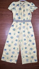 Janie and Jack Floral Jumpsuit Size 10 Yellow Purple Wide Leg Cottagecore