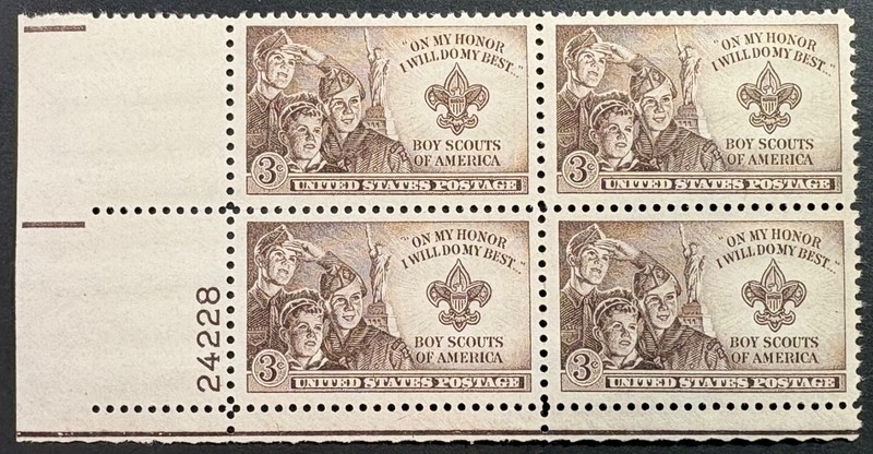U.S. Scott #995, P.B. of 4, Boy Scouts of America 2nd Nat. Jamboree, F-VF, MNH