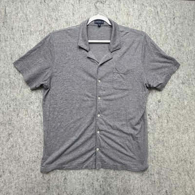 Peter Millar Amalfi Camp Stretch Button Up Shirt Men's Large Indigo Short Sleeve