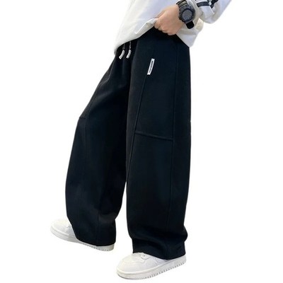 Kids Straight Leg Sweatpants Elastic Waist Boys Casual Trousers with Pockets Spr