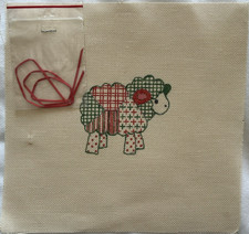 Vintage Hand Painted Needlepoint Canvas Patchwork Sheep Lamb 24Ct