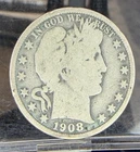 1908 Philadelphia Mint Silver Barber Half Dollar - Free Shipping 8