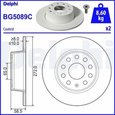 2x DELPHI Bremsscheibe BG5089C für VW TIGUAN ALLSPACE BW2 BJ2 ROC A11 D11 JETTA