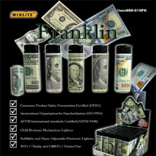 WINLITE Lighter FRANKLIN Theme in a Retail store front Display 50 pcs - Image 2 of 3