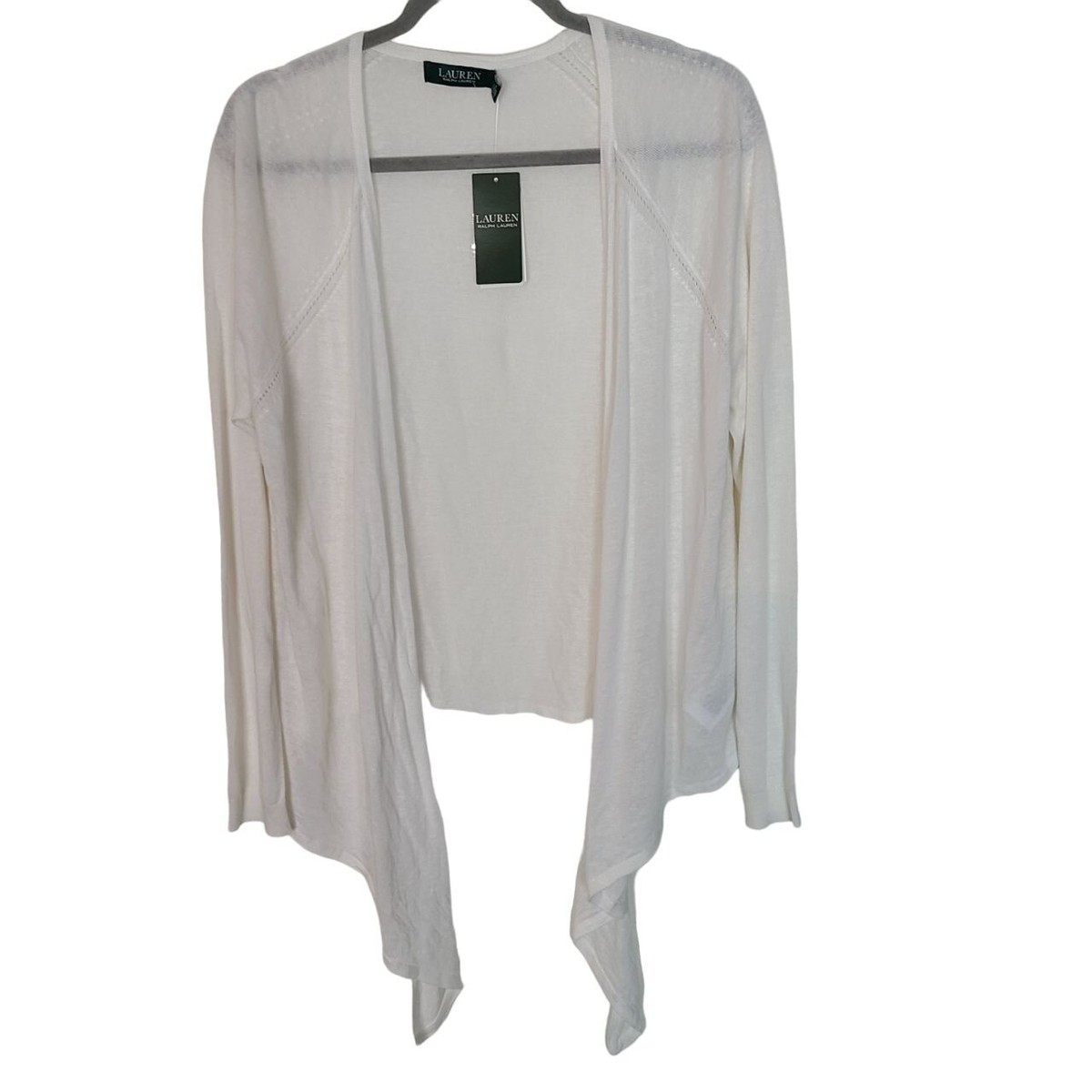 Lauren Ralph Lauren Womens XL White Linen Blend Open Front Cardigan Sweater  NWT