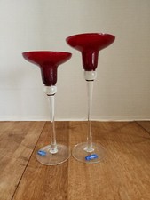 Set of 2 Elements Red Glass Taper Candle Hold...