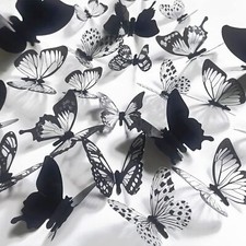3D Butterfly Wall Decor - 66Pcs Black Butterfly Decoration Party Cake Decorat...