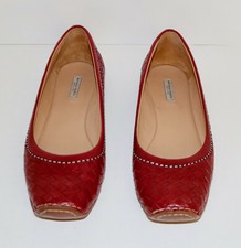 Bottega Veneta INTRECCIATO woven red leather square toe loafer 40 10