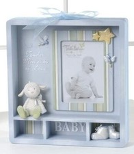 New Newborn Baby Blue Keepsake Shadow Box With Lamb Infant Picture