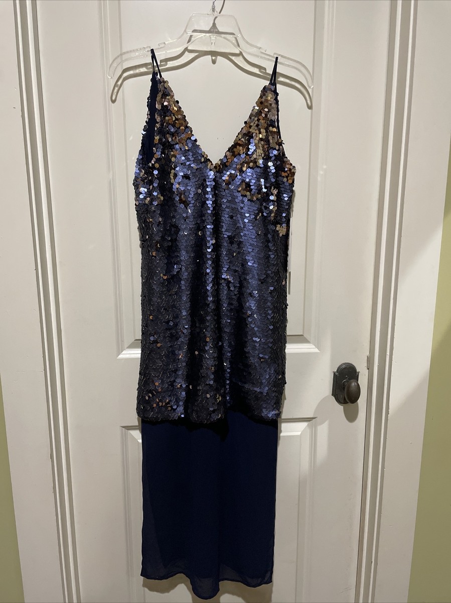 keepsake sequin dress NEW Keepsake The Label Blue 2-Tone Sequin Midi Sleeveless Cocktail Dress  Size XS
