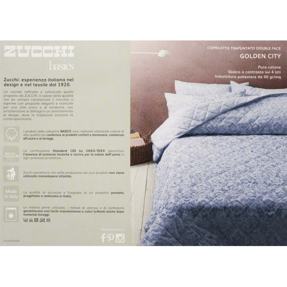 Copriletto trapuntato Zucchi Matrimoniale 100% Cotone Golden City 260x260 cm