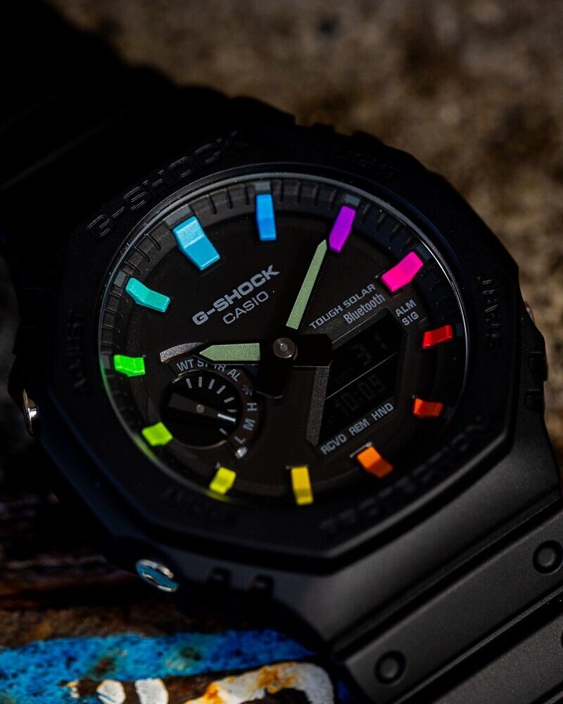 CasiOak Black Rainbow Bluetooth Solar - G-Modz Casio mod CasiOak Black Rainbow Bluetooth Solar - G-Modz Casio mod