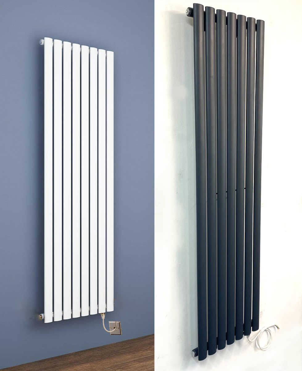 Electric Single Oval Tube Radiators 1600 x 480 Vertical Column  Anthracite/White
