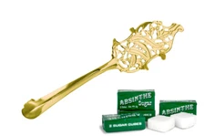 WORMWOOD LEAF ABSINTHE SPOON, GOLD-PLATED & 10 SUGAR CUBES + FREE SHIPPING !