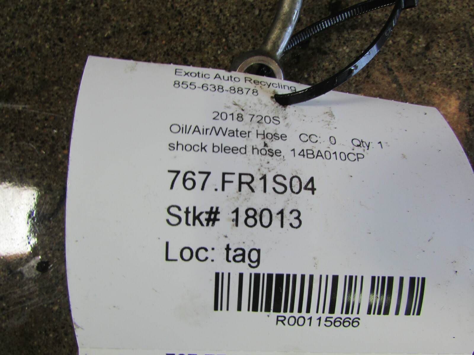 Mclaren 720s, Shock Bleed Hose, Used, P/N 14BA010CP