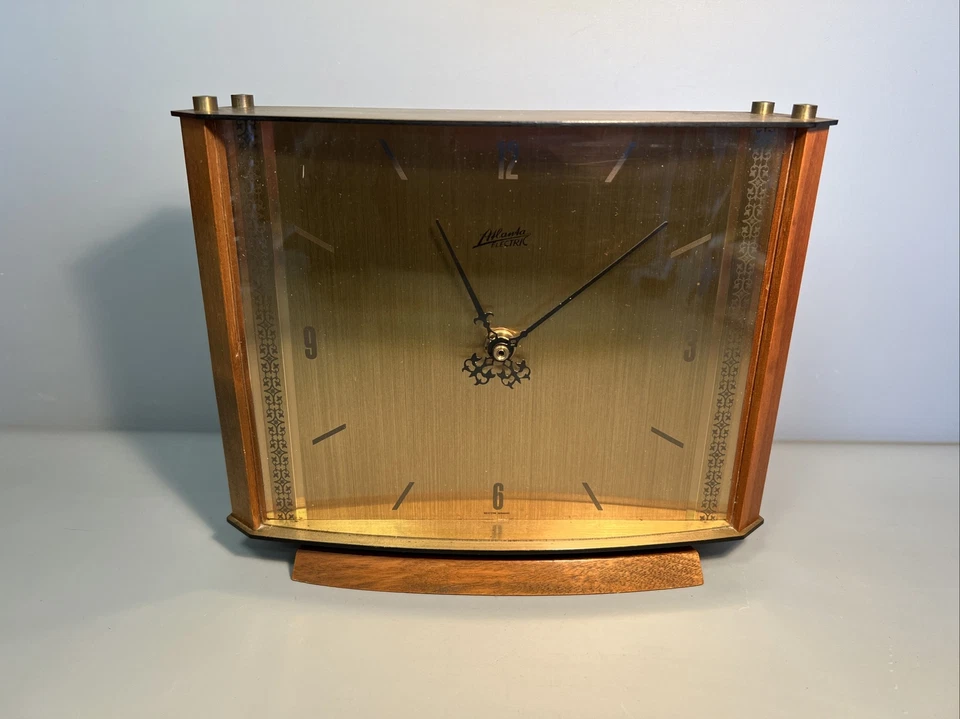 Atlanta Electric | Tischuhr Kaminuhr Holz Messing 1970er Jahre | #A4 - Bild 1 von 4