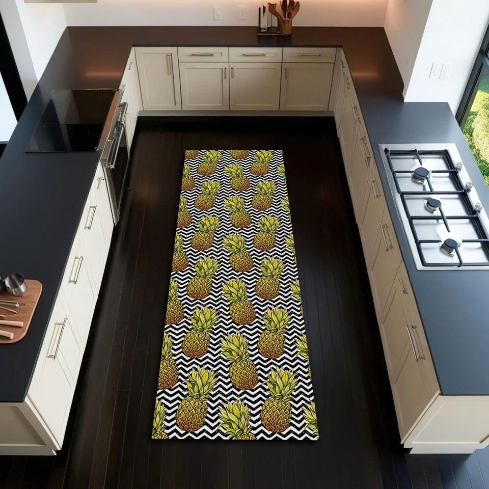 Alfombra de corredor de cocina con temática de piña alfombra náutica de frutas alfombra hawaiana en zig zag Foto 2 de 3