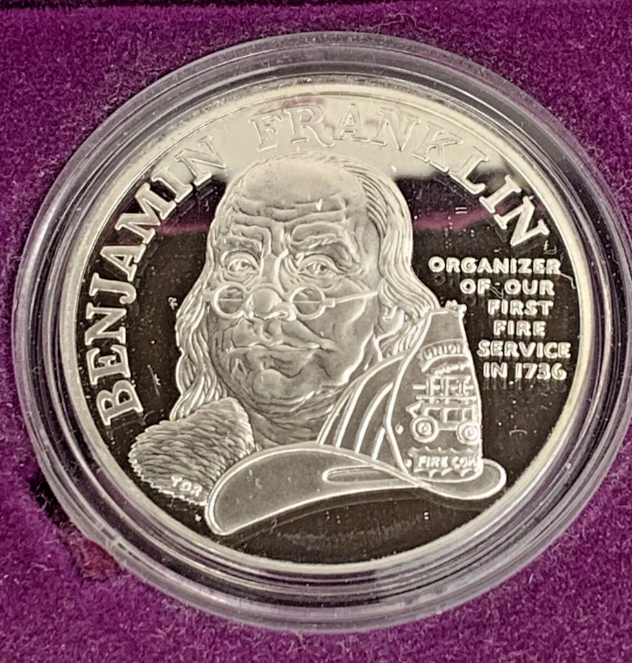 Benjamin Franklin P Silver Medal Fire Service Bill Of Rights Clamshell Box 1993 - Image 4 of 4