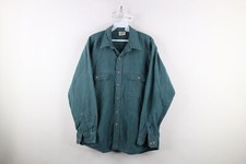 Vintage 90s Five Brother Mens Large Thrashed Chamois Cloth Button Shirt Green