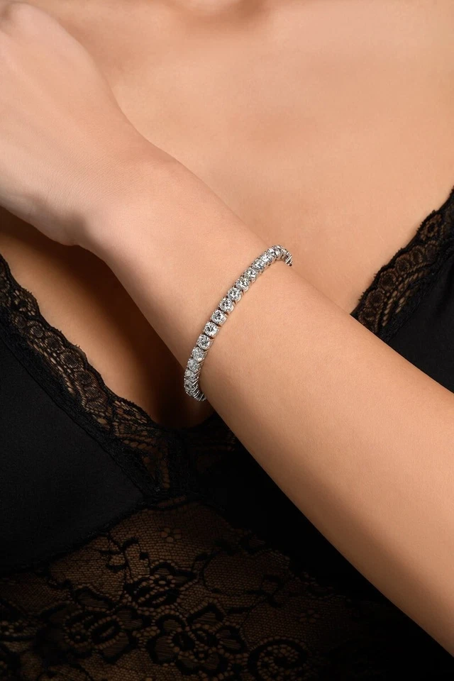 Brazalete de tenis de diamantes 10,00 quilates D VS de 7 pulgadas de oro blanco de 14 quilates cultivado en laboratorio