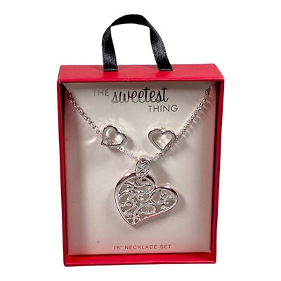 Sweetest Thing Jewelry Set Heart Pendant Necklace Stud Earrings Coquette Lolita