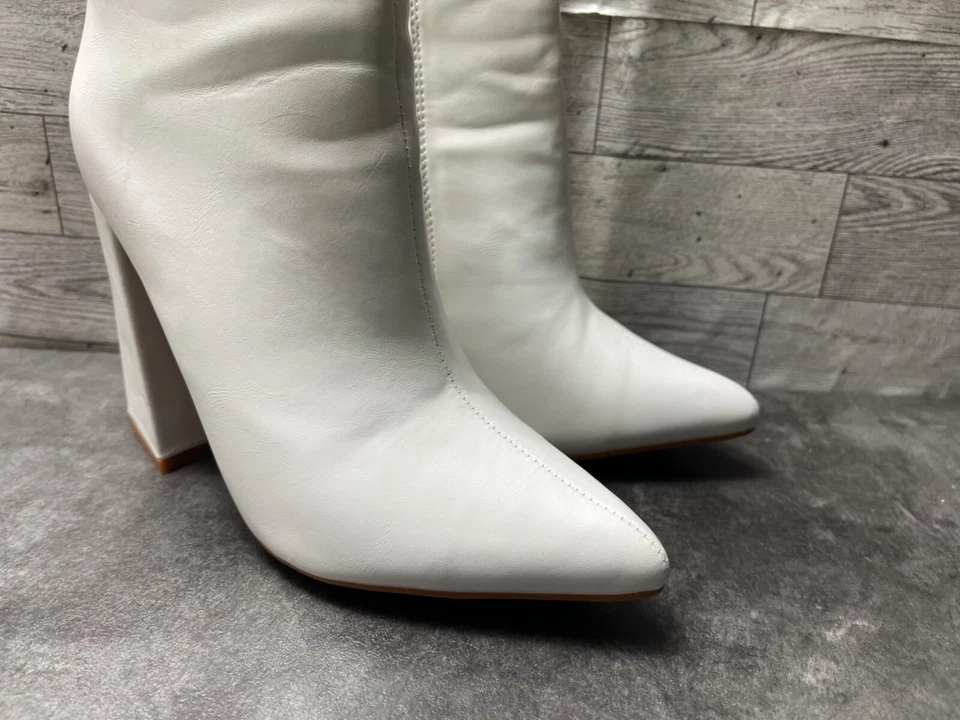 Botas Boohoo Mujer 6 M Fhahj Zapatos Cuero Blanco Cremallera Bloque Tacón Comodidad Foto 2 de 4