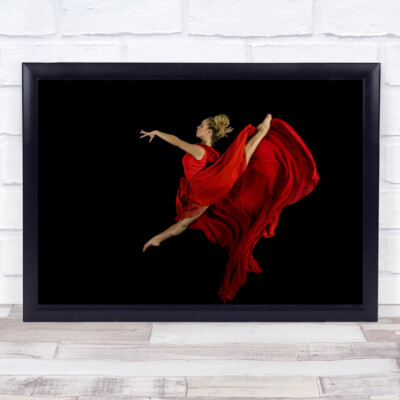 Ballet Dancer Red Jump Flying Gravity Dress Leap Flight Fly Wall Art Print