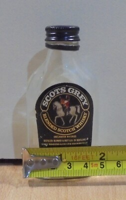 SCOTS GREY SCOTCH WHISKY ADVERTISIGN VTG MINIATURE GLASS BOTTLE