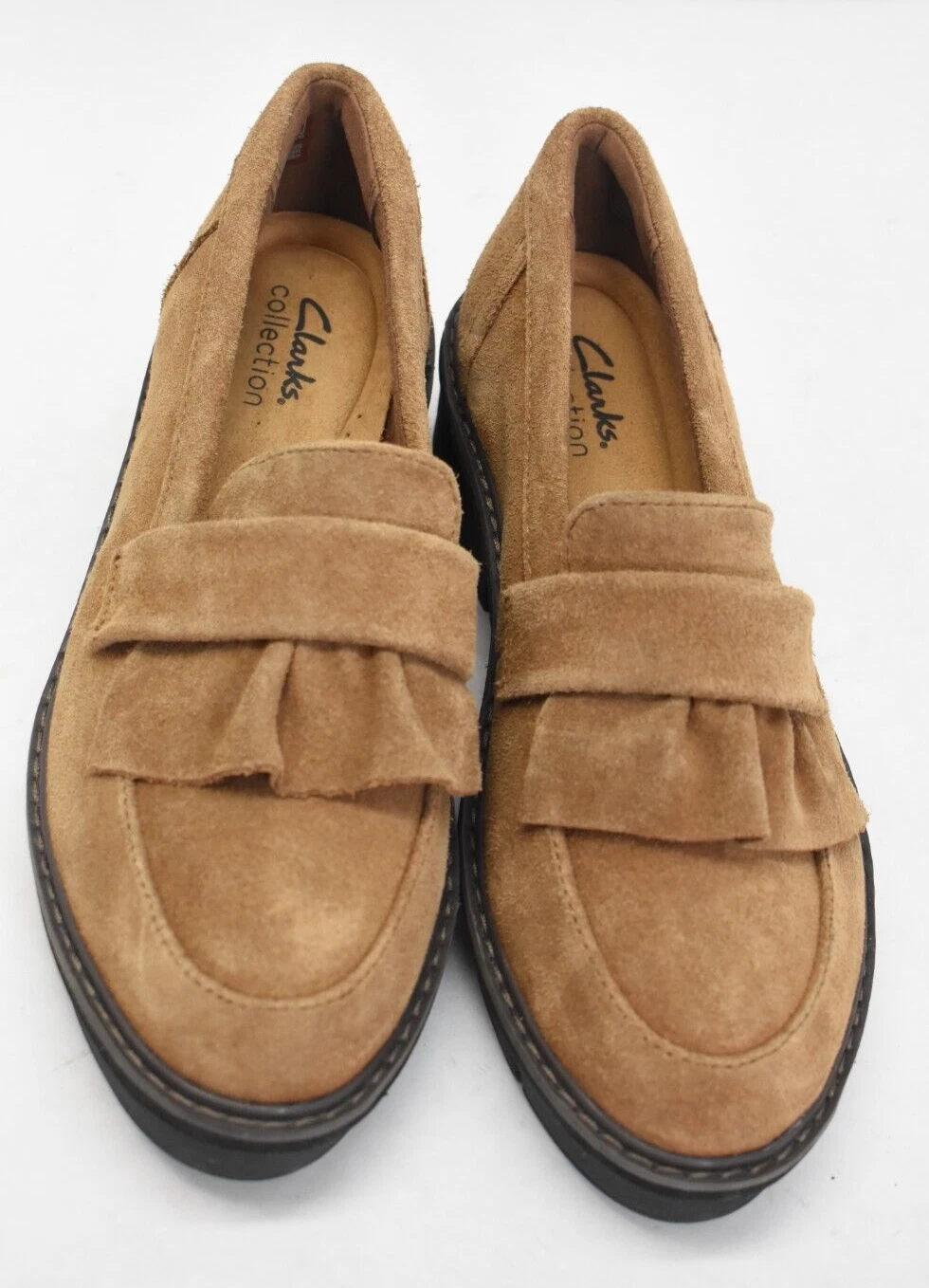CLARKS Mocassini donna Clark Collections Airabell slip cachi scuro scamosciati zeppa taglia 6 5