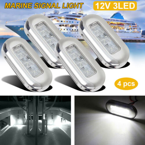 4x Marine Boat White LED Courtesy Lights Stair Deck Garden Light Stainless Steel - Afbeelding 1 van 12