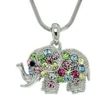 ELEPHANT Good Luck Pendant Made With Swarovski Crystal Necklace Multi Color