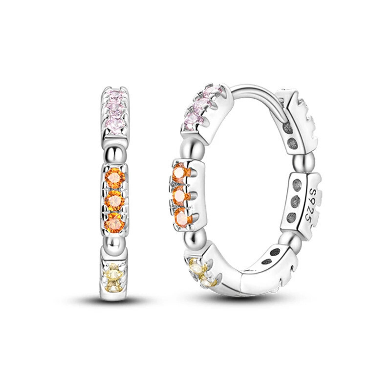 Crystal Geometric Hoop Earrings in 925 Sterling Silver Minimalist Style